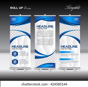 blue Roll Up Banner template vector illustration, advertisement , polygon background, display, flyer design