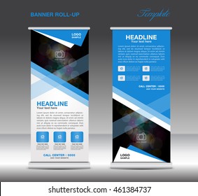 Blue Roll Up Banner template vector, standy design, display, advertisement flyer for corporate business