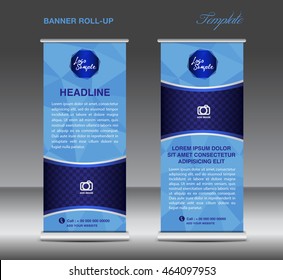 Blue Roll up banner template vector, polygon background , roll up stand, display, banner design, flyer, advertisement