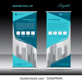 Blue Roll up banner template vector, flyer, advertisement, poster, Display, pull up design