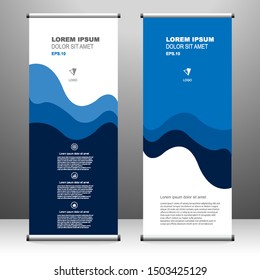Blue Roll up banner vertical template design, for brochure, business, flyer, infographics. modern x-banner and flag-banner advertising. vector illustration