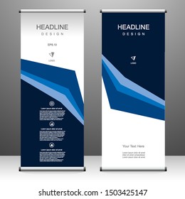 Blue Roll up banner vertical template design, for brochure, business, flyer, infographics. modern x-banner and flag-banner advertising. vector illustration
