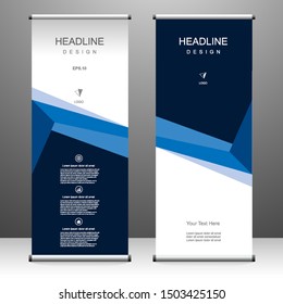 Blue Roll up banner vertical template design, for brochure, business, flyer, infographics. modern x-banner and flag-banner advertising. vector illustration
