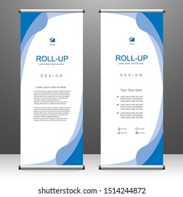 Blue Roll up banner vertical template design, for brochure, business, flyer, infographics. modern x-banner and flag-banner advertising. vector illustration