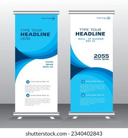 blue roll up business banner flyer banner design vertical template vector, cover presentation abstract geometric background, modern publication x-banner, pull up banner,