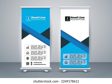 blue roll up business brochure flyer banner design vertical template vector, cover presentation abstract geometric background, modern publication x-banner and flag-banner, carpet design