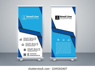 Blue roll up business brochure flyer banner design vertical template vector, cover presentation abstract geometric background, modern publication x-banner and flag-banner, carpet design