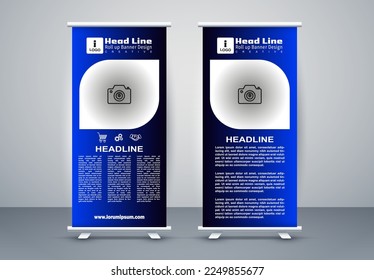 Blue roll up business brochure flyer banner design vertical template vector, cover presentation abstract geometric background, modern publication x-banner and flag-banner, carpet design