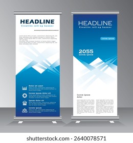Blue roll up business brochure flyer banner design vertical template vector, cover presentation abstract geometric background, modern publication x-banner, Roll up banner with blue colour, vector eps.