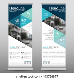 Blue roll up business brochure flyer banner design template vector, leaflet cover presentation abstract geometric background, modern publication x-banner and flag-banner, layout in rectangle size.