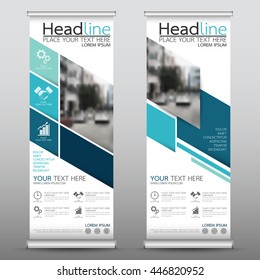 Blue roll up business brochure flyer banner design vertical template vector, cover presentation abstract geometric background, modern publication x-banner and flag-banner, layout in rectangle size.