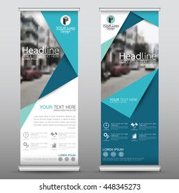 Blue roll up business brochure flyer banner design vertical template vector, cover presentation abstract geometric background, modern publication x-banner and flag-banner, layout in rectangle size.