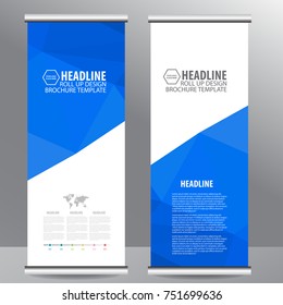 blue roll up business brochure flyer banner design vertical template vector, cover presentation abstract geometric background, modern publication x-banner and flag-banner,carpet design