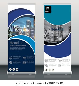 Rodillo azul u folleto planilla de diseño de pancarta de volante vector, fondo abstracto, pancarta x moderna, tamaño de rectángulo.
