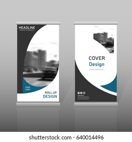 Blue roll up, business brochure template for advertising. Vertical banner. Presentation template, corporate identity design. Vector, eps 10