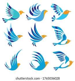 Blue Roller Bird Logo with 12 options ready use as icon or logo