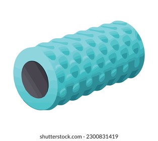 Blue roller for exercise symbol isolated on backdrop icon