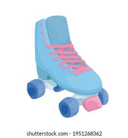 blaue Rollschuh für Eiskunstlauf einzeln auf weißem Hintergrund. Quad Skate. aktiver Lebensstil. Sport als Hobby. Sommerspass. Vektorgrafik