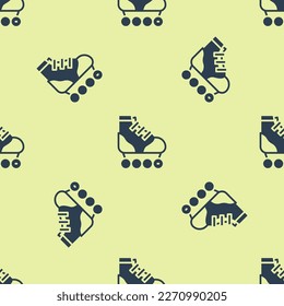 Blue Roller skate icon isolated seamless pattern on yellow background.  Vector