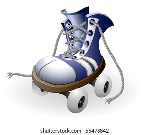 blue roller skates with untied lace vector illustration isolated on white background