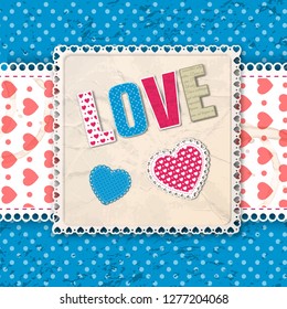 Blue romantic multicolored composition with light beige napkin and textured dotted applique vector illustration