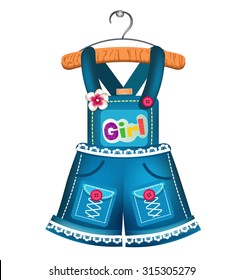 Blue rompers for girls with lace, stickers, buttons and pockets