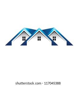 Blue Roof houses image. Vector icon