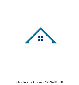 BLUE ROOF WITH WINDOW ON WHITE SIGN, SYMBOL, LOGO, ART 