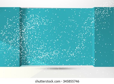 blue room with snowstorm, christmas background, vector