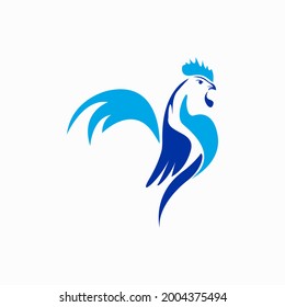 Blue rooster logo standing tall