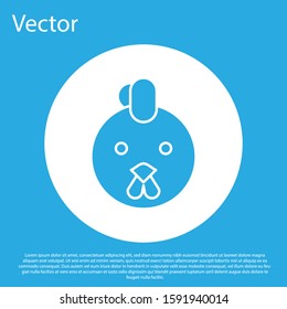 Blue Rooster zodiac sign icon isolated on blue background. Astrological horoscope collection. White circle button. Vector Illustration