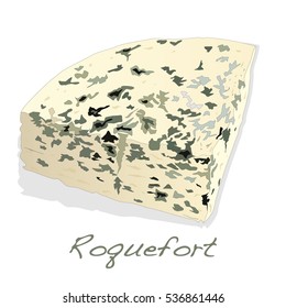 Blue roquefort cheese isolated over the white background
