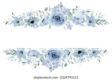 Blue rose flower border with watercolor for wedding, birthday, card, background, invitation, wallpaper, sticker, decoration etc.