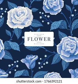 blue rose flowers seamless pattern template