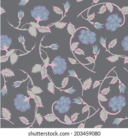 Blue rose and gray floral textile vector seamless pattern
