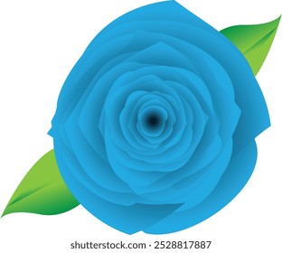 A blue rose with green leaves. The flower is the main focus of the image. The blue color of the flower is vibrant and eye-catching, while the green leaves add a touch of freshness and natural beauty