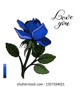 Blue rose isolated on white background. Beautiful blue roses isolated on white for your design. Suitable for the design of invitations or holiday cards. Vector illustration.