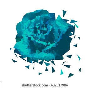 Blue rose in low poly style. Vector Illustration. Abstract polygonal flower. Symbol of love. Romantic background for Valentines day or wedding.