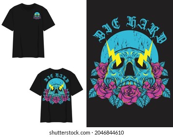 blue rose skull with thunder coming out from eyes