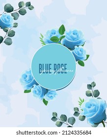 blue rose vector. spring blue background, rose bloom on a blue background