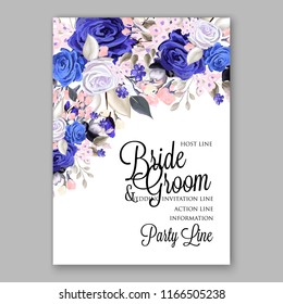 Blue Rose wedding invitation Garden rose fall leaves autumn floral vector background