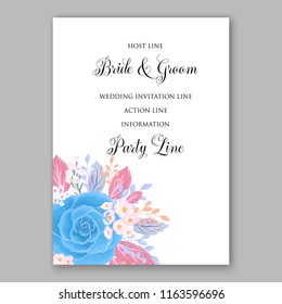 Blue Rose wedding invitation vector floral background peony ranunculus greenery bridal shower invitation