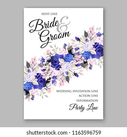 Blue Rose wedding invitation vector floral background peony ranunculus greenery bridal shower invitation
