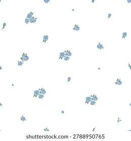 Blue roses ditsy seamless fabric design pattern
