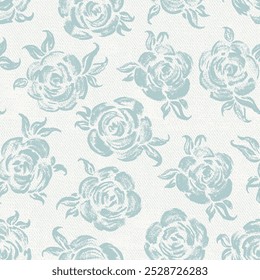 Rosas azules. Patrón de Vector sin costuras de flores. Flores y hojas de rosas. Fondo floral de Antiguas monocromo.