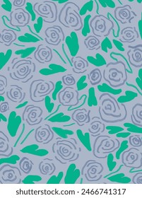 Blue roses flowers and leaves aesthetic patterns on purple background for business presentation, branding package, fabric print, wallpaper, social media post, doodle, notes, book covers, wall decor.