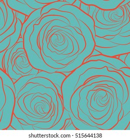 Blue roses isolated. Vector floral seamless pattern. Monochrome silhouette.