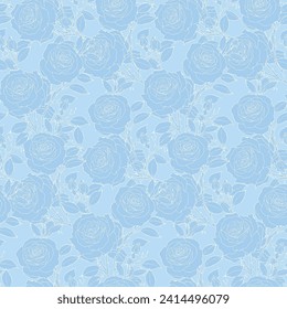 Blue Roses Line Art Pattern
