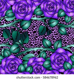 Blue roses spring cool seamless pattern. Hand-drawn sketch roses with cute little flowers. Soft pastel colors, perfect backdrop for greeting or invitation card, wedding decorations or textile design.