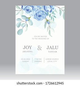 blue roses wedding card template